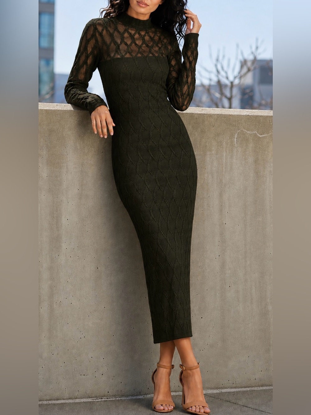 🆕 Antonio Melani | Katelyn Long Sleeve Turtleneck Puckered Jacquard Midi Dress